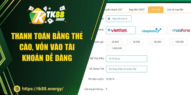 Thanh toán bằng thẻ cào, vốn vào tài khoản dễ dàng